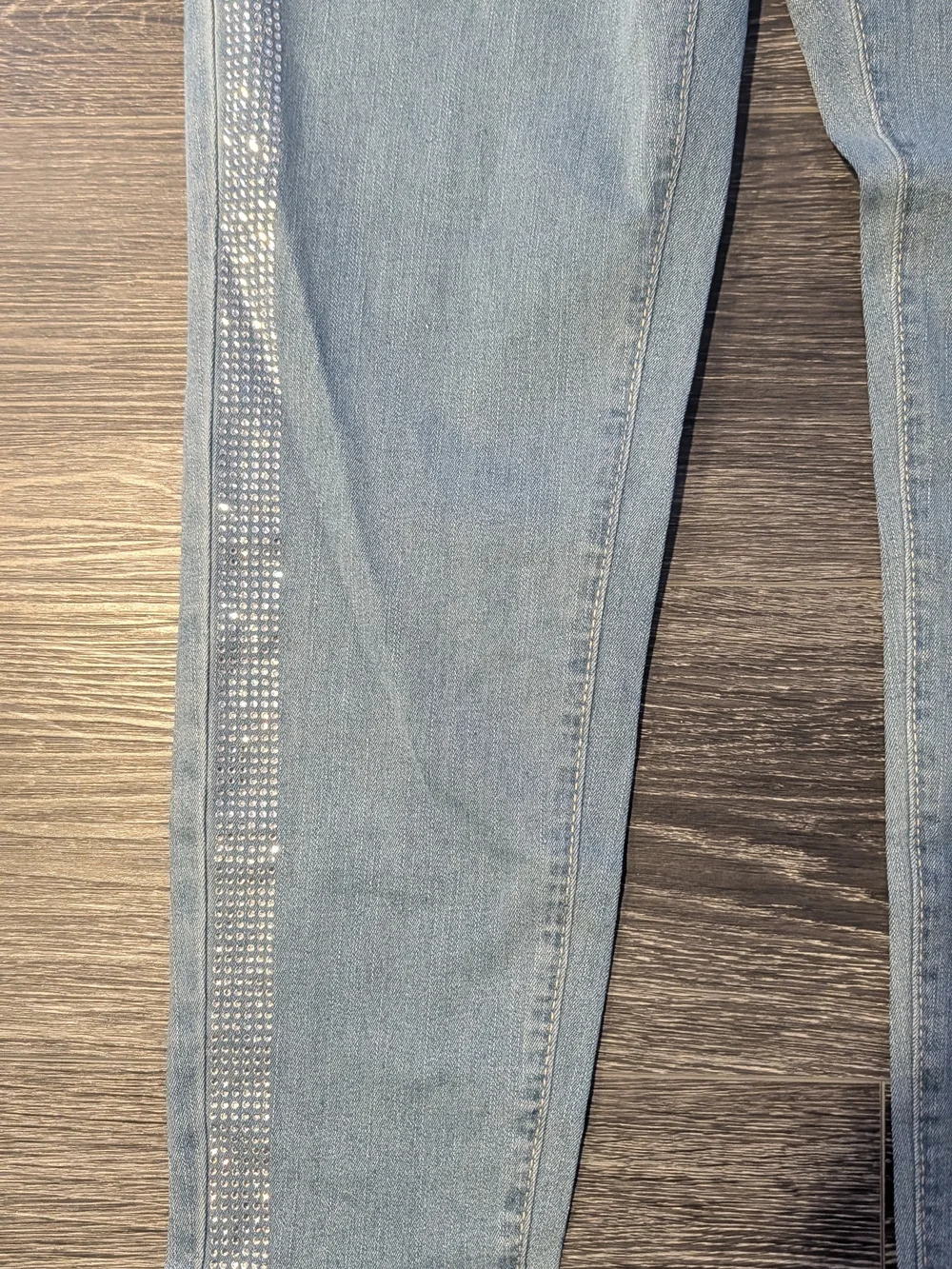 SHEIN Light Blue Skinny Jeans with Rhinestone Side Stripes
